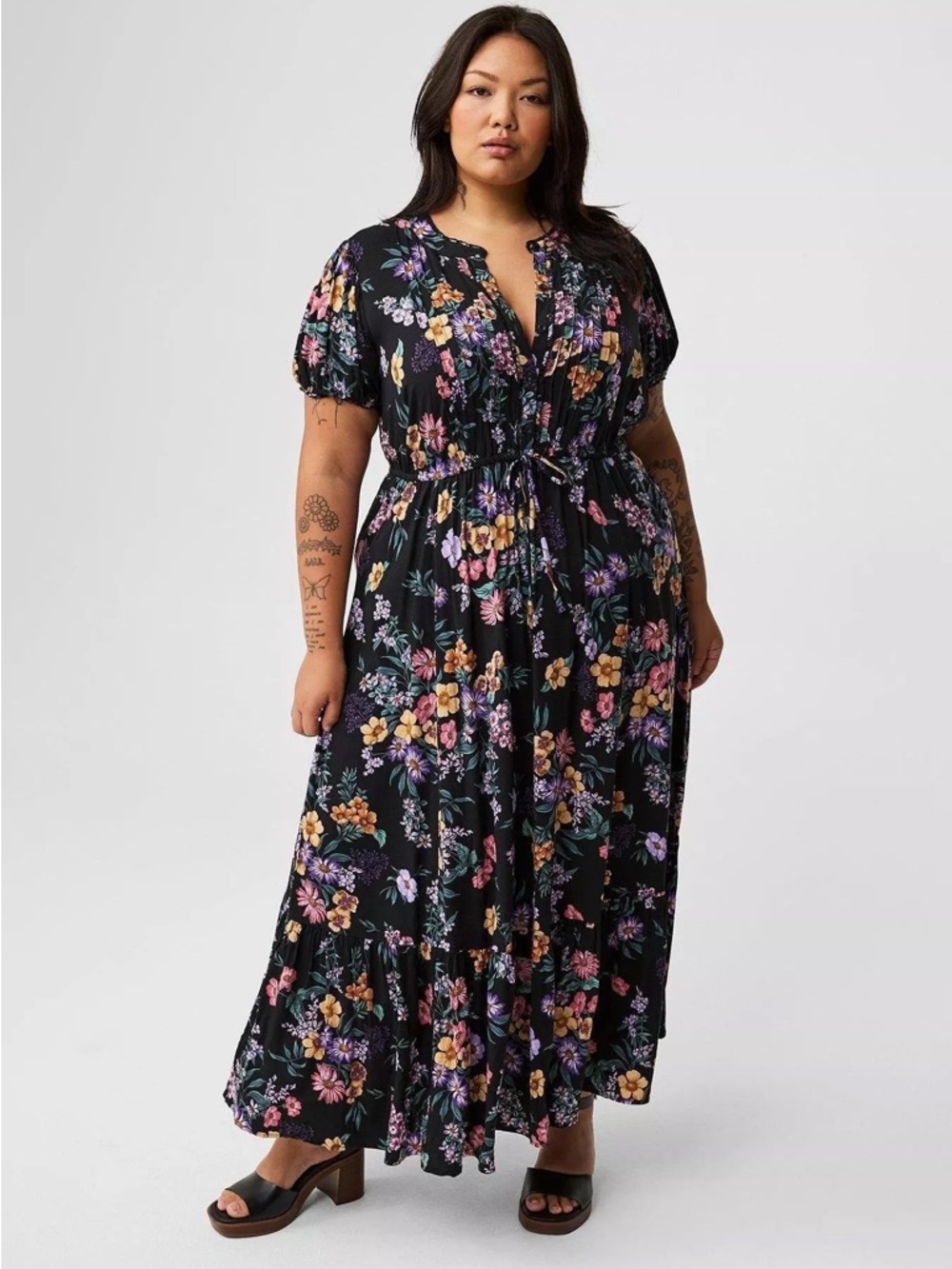 Torrid Maxi Stretch Challis Pintuck Tiered Dress